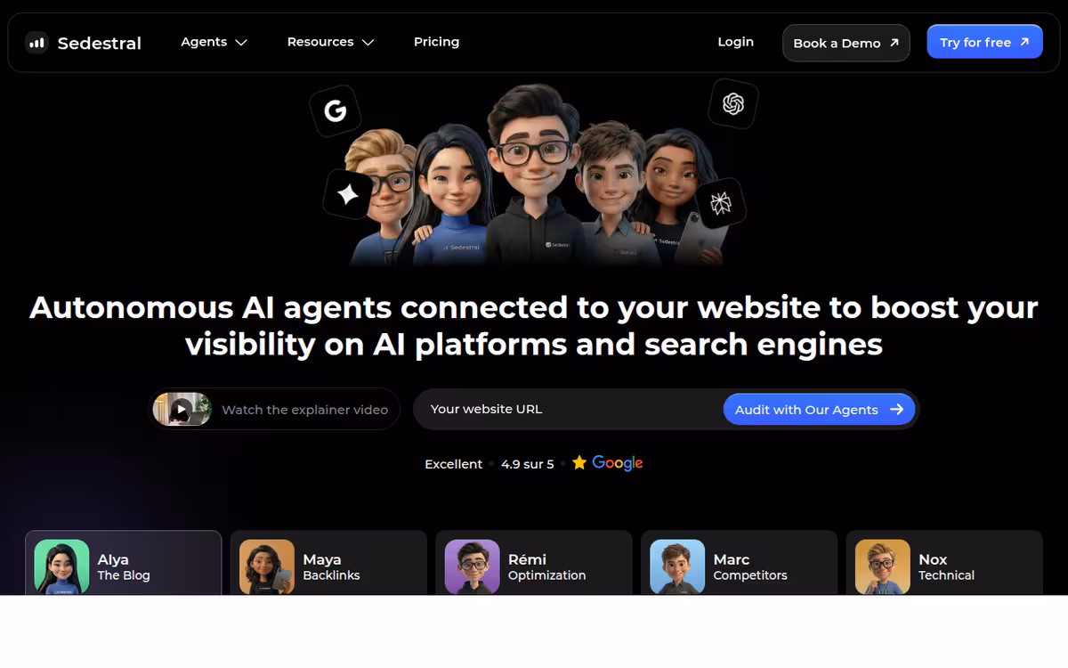 Sedestral homepage screenshot