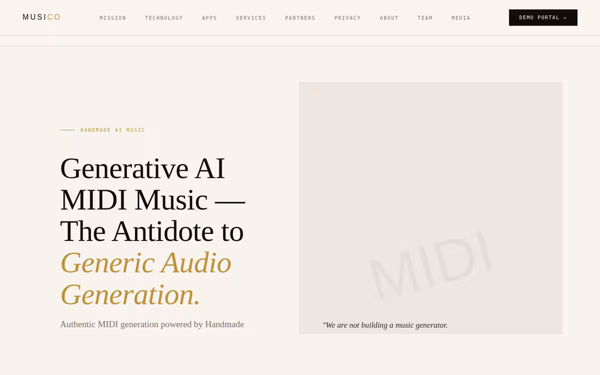 Musico homepage screenshot