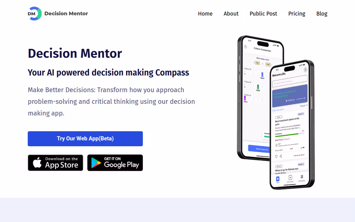 Decisionmentor homepage screenshot