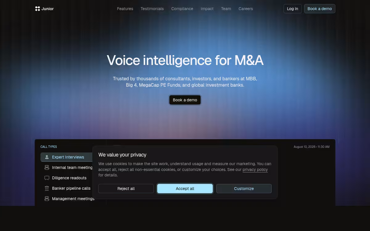 Junior homepage screenshot
