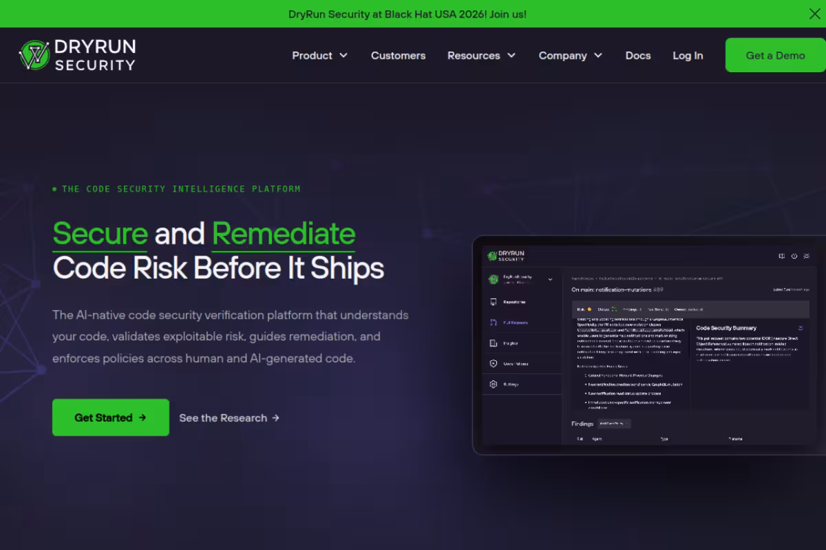DryRun Security homepage screenshot
