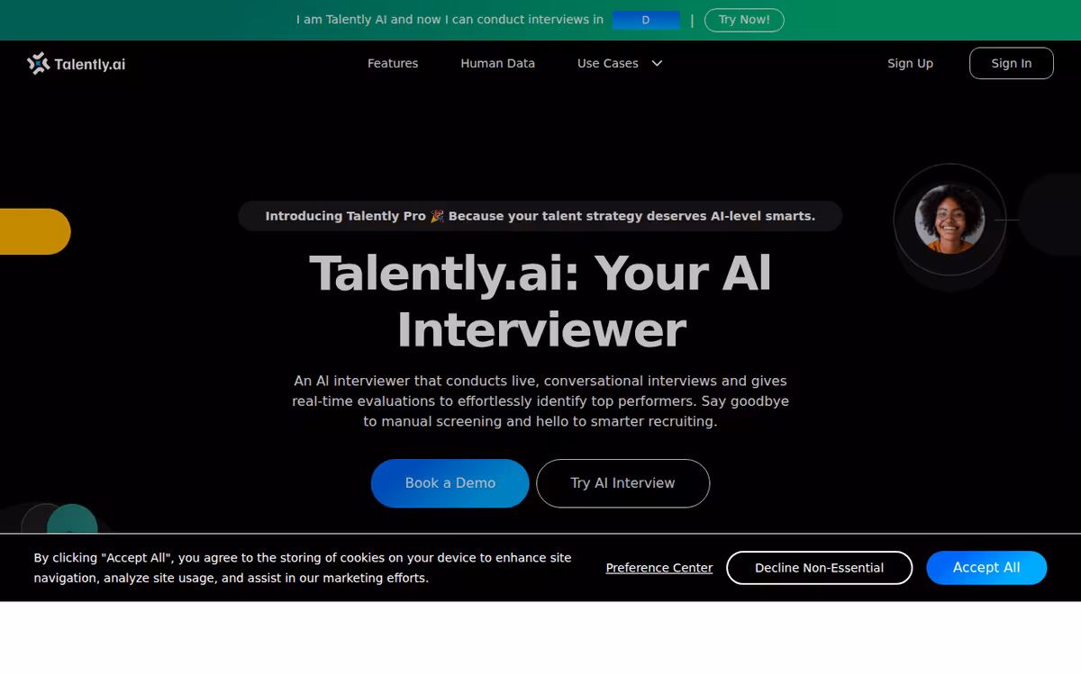 Talently.ai homepage screenshot