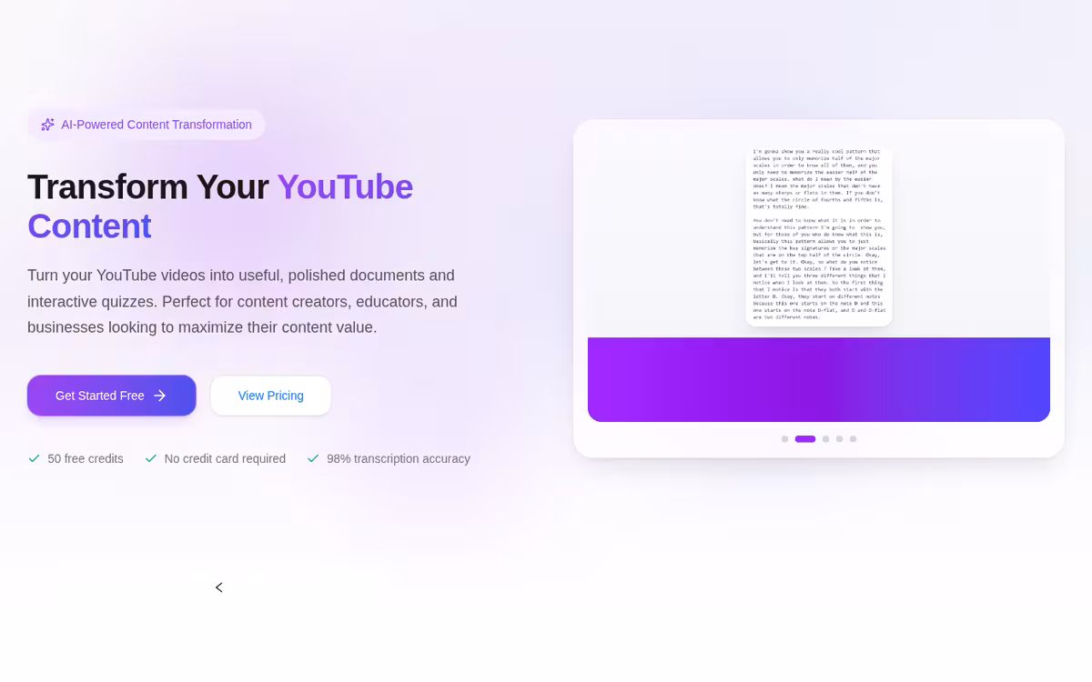 YouTube Transcript Optimizer homepage screenshot