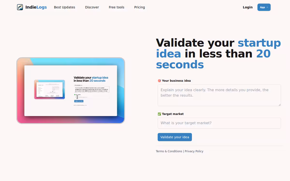 Indie Logs homepage screenshot