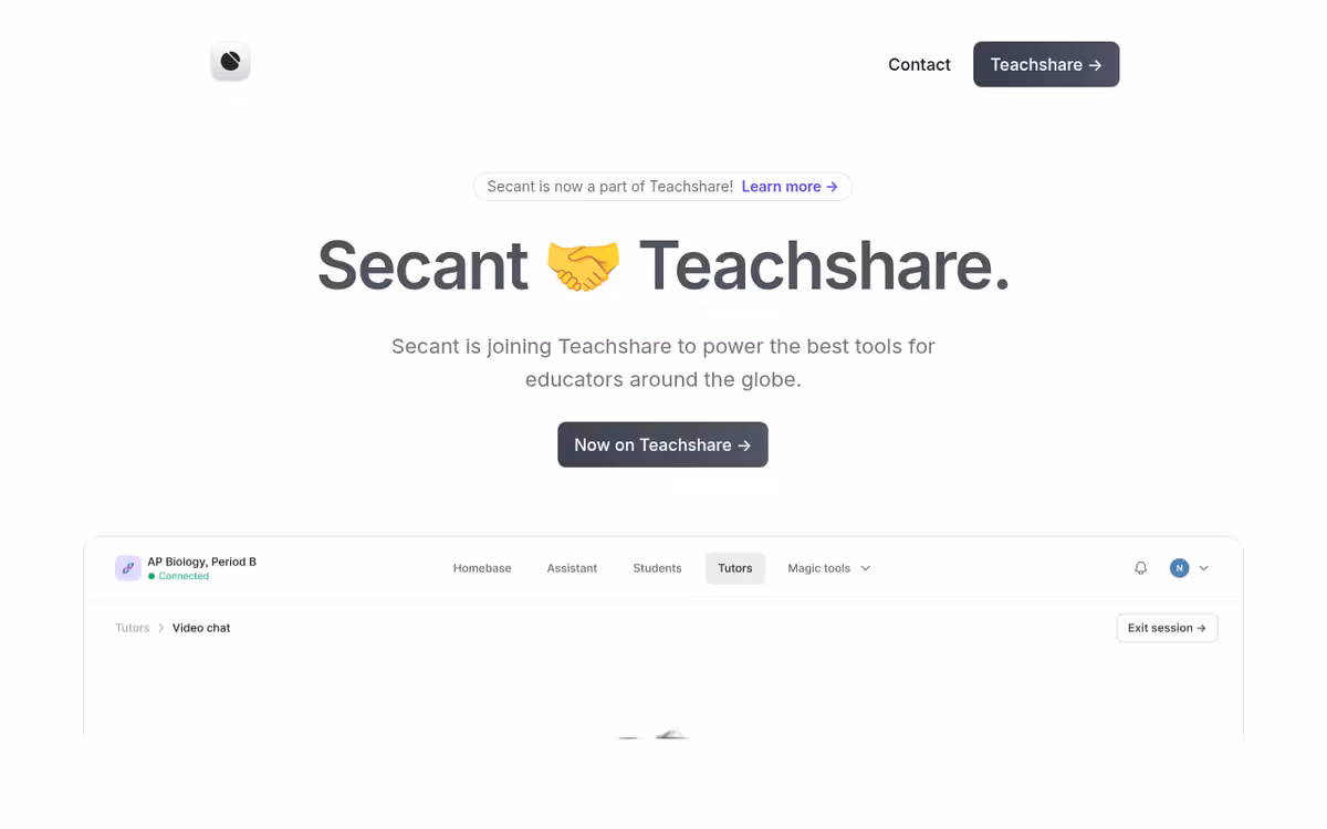 Secant homepage screenshot