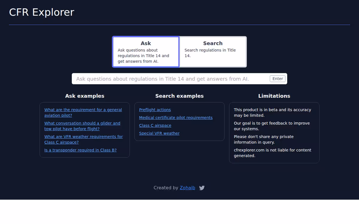 CFRexplorer homepage screenshot