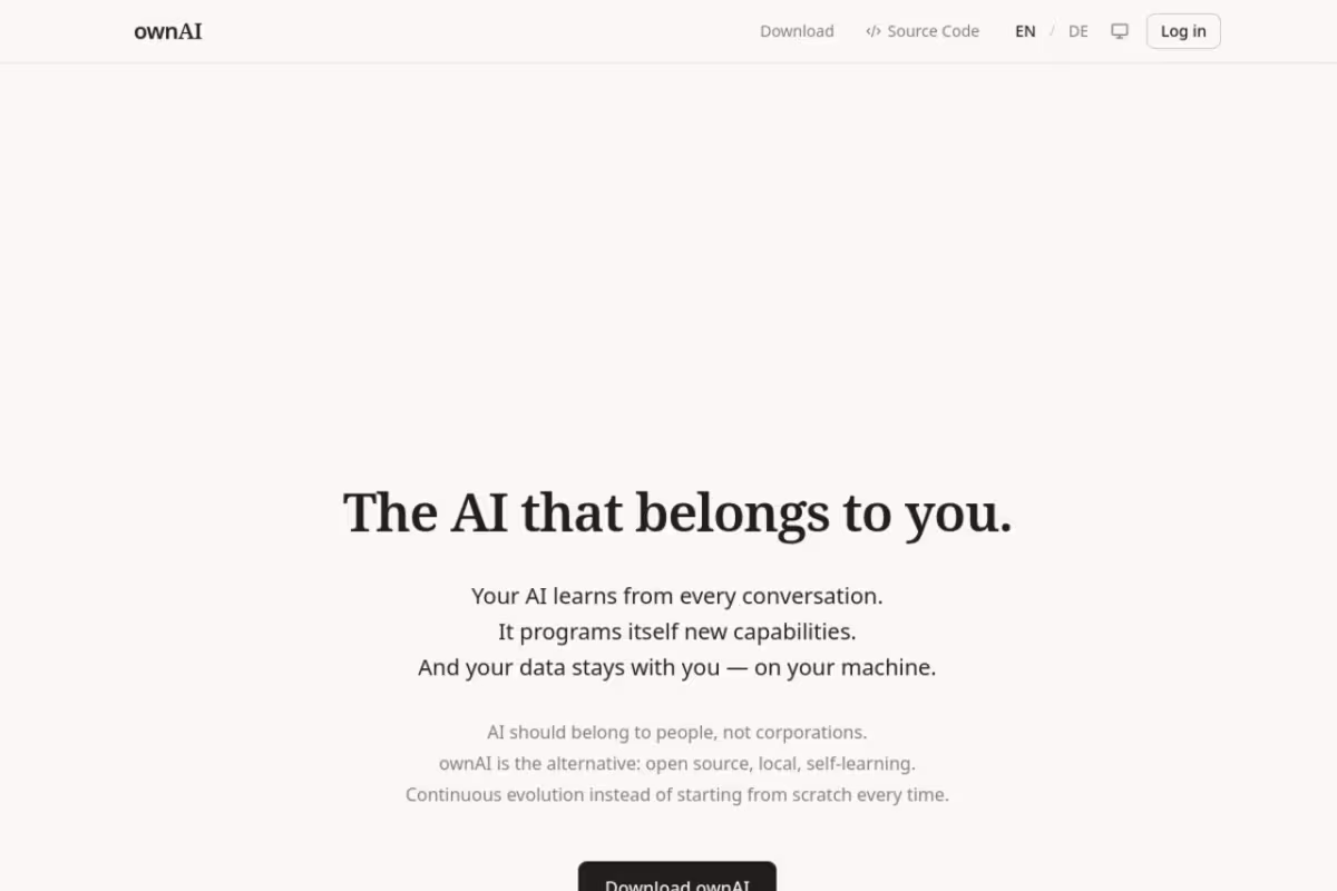 OwnAI homepage screenshot