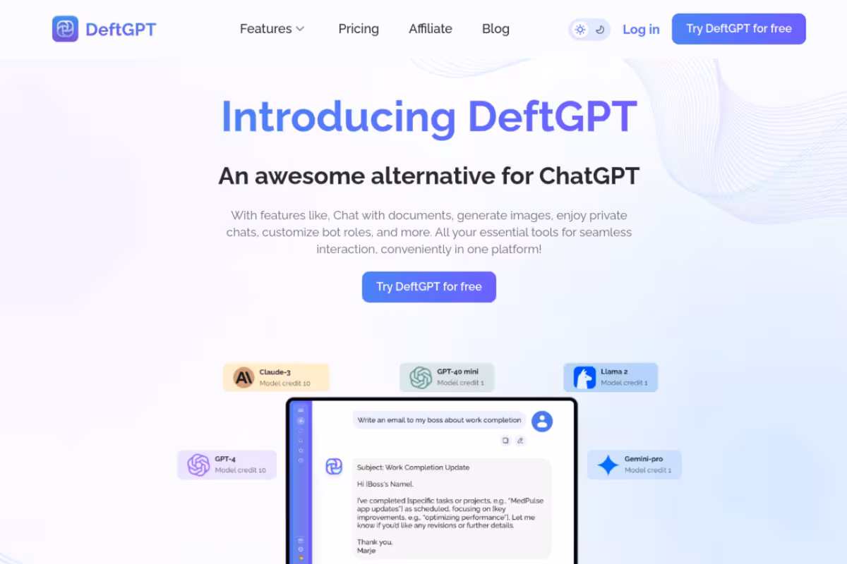 DeftGPT homepage screenshot