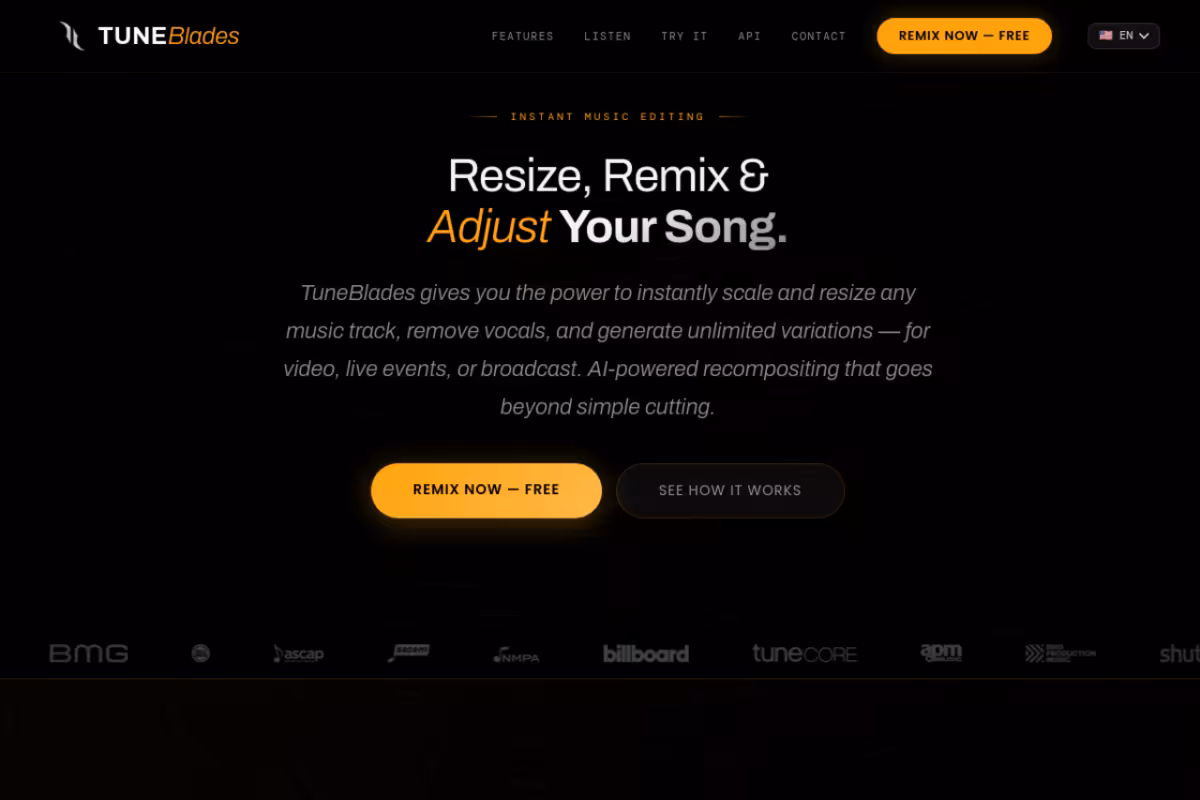 TuneBlades homepage screenshot