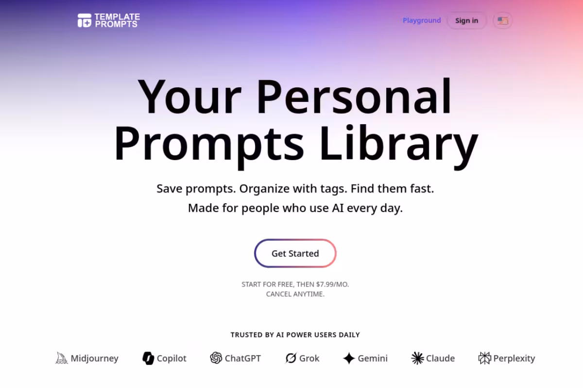Template Prompts homepage screenshot