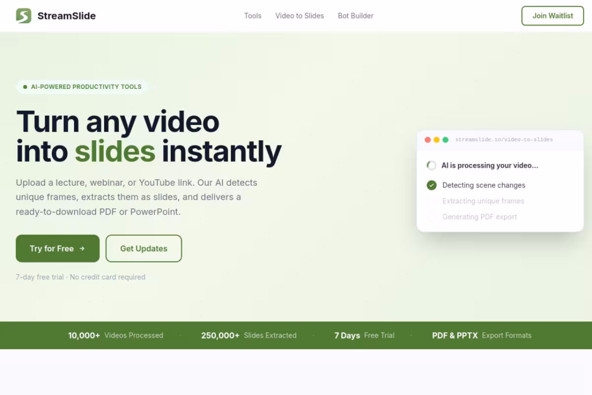 Stream Slides homepage screenshot