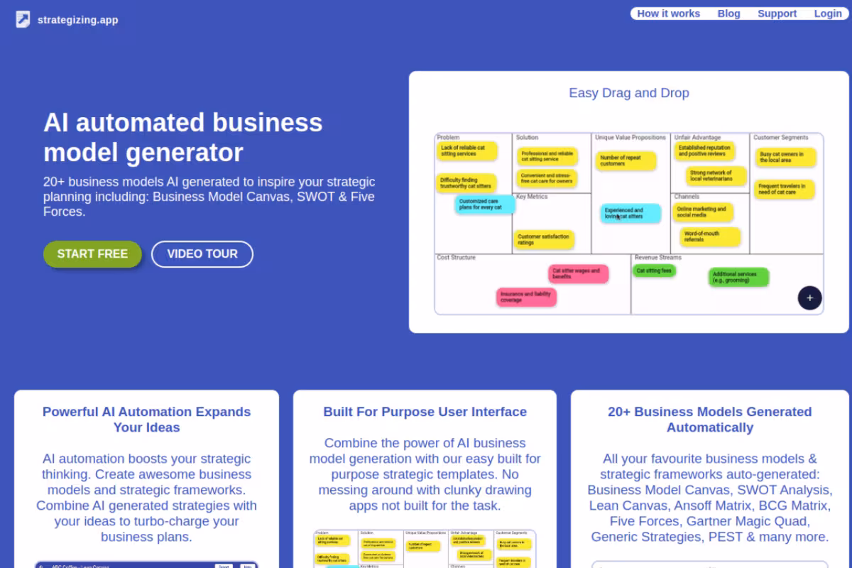 Strategizing App homepage screenshot