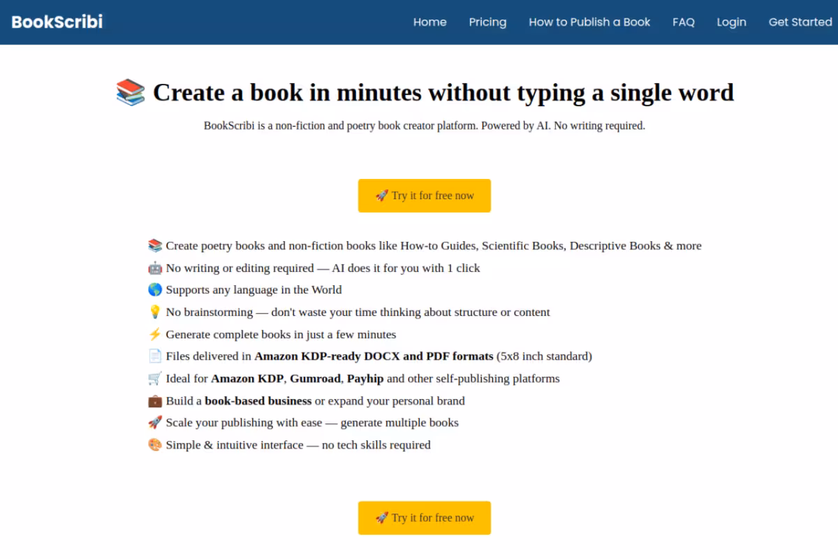 BookScribi homepage screenshot