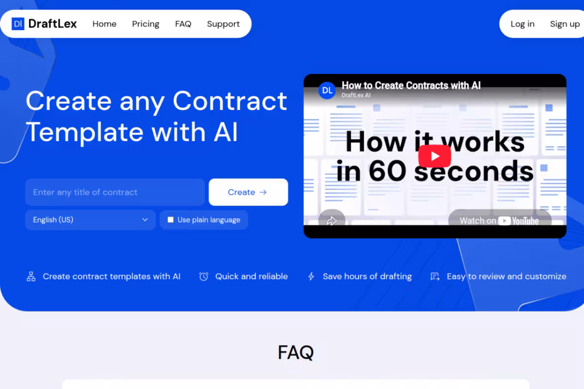 Draftlex AI homepage screenshot