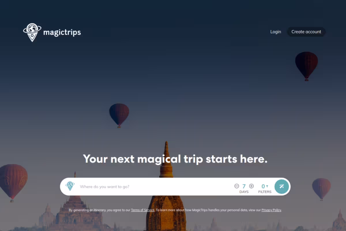 MagicTrips homepage screenshot