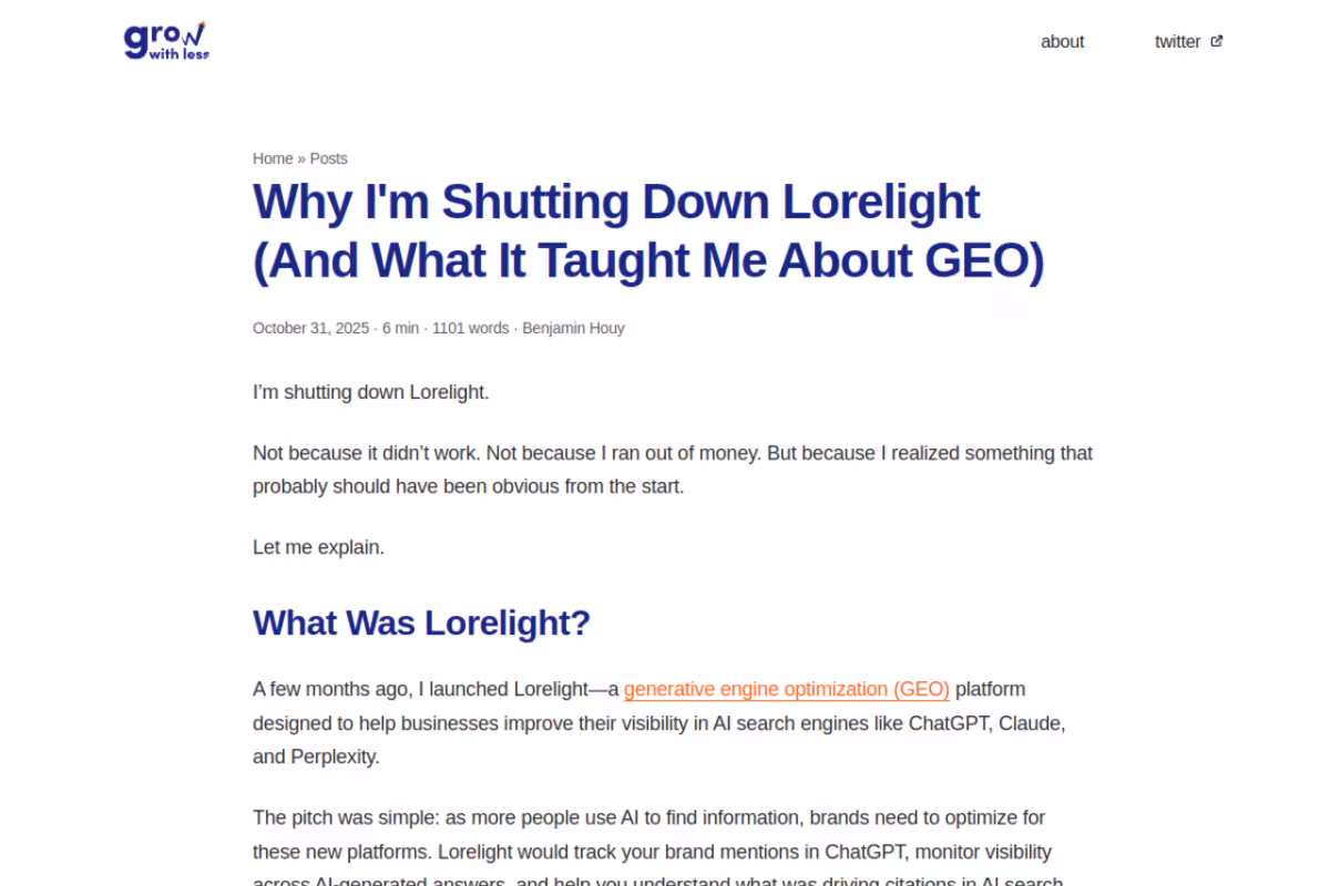 Lorelight homepage screenshot