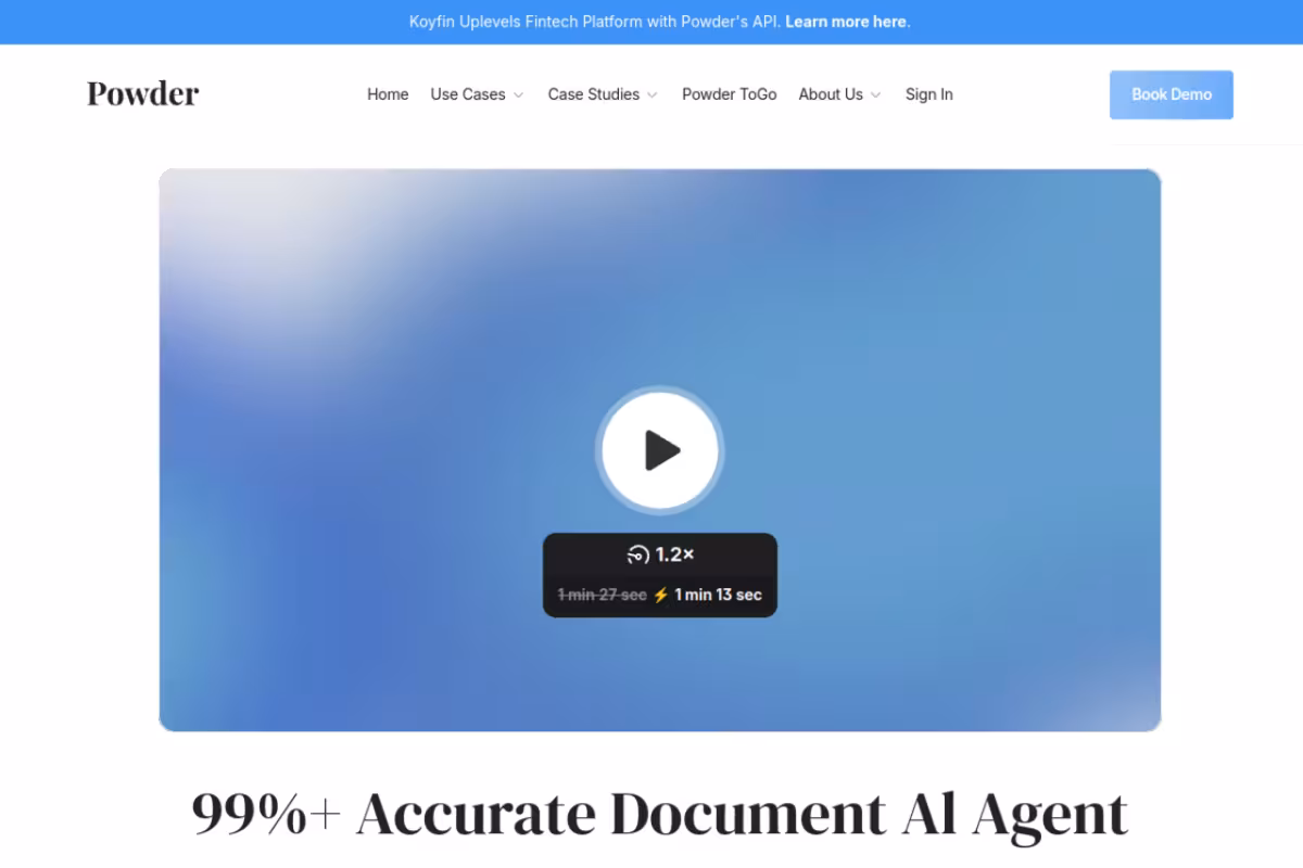 PowderFi homepage screenshot