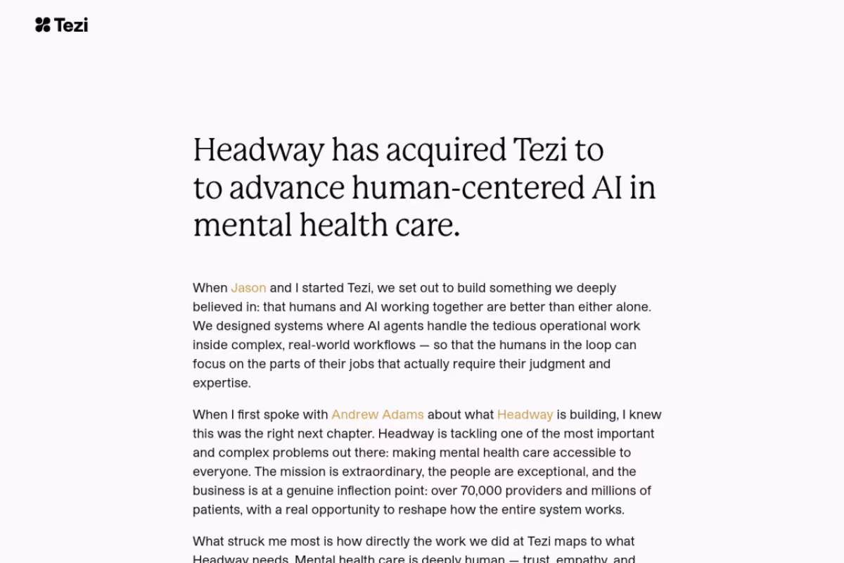 Tezi homepage screenshot