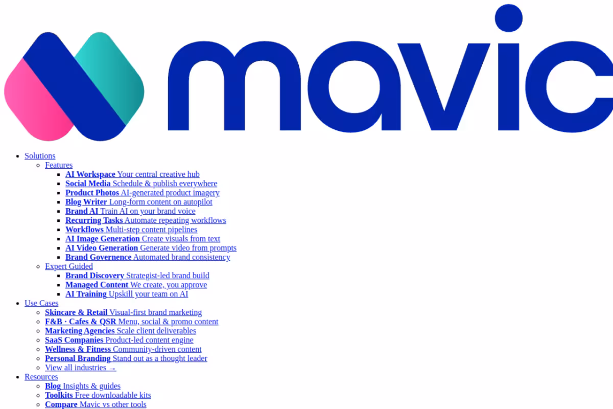 Mavic homepage screenshot