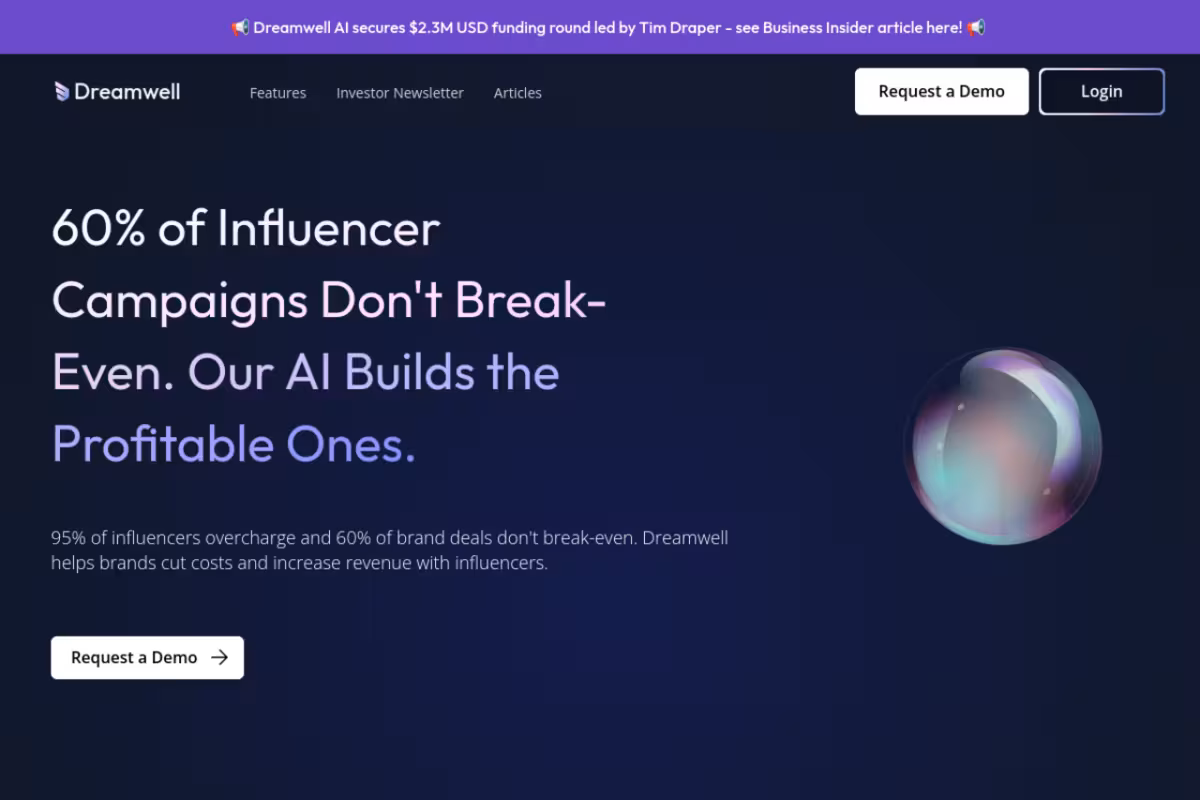 Dreamwell homepage screenshot