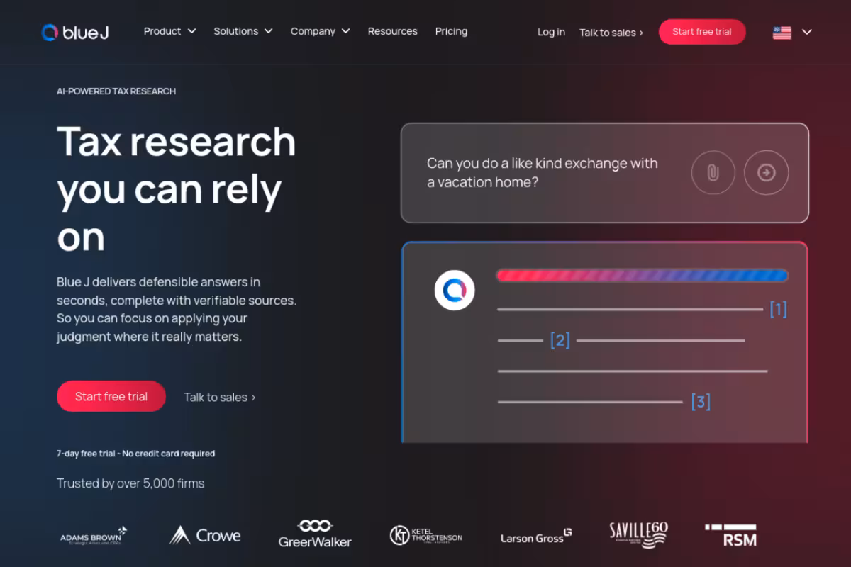 Blue J homepage screenshot