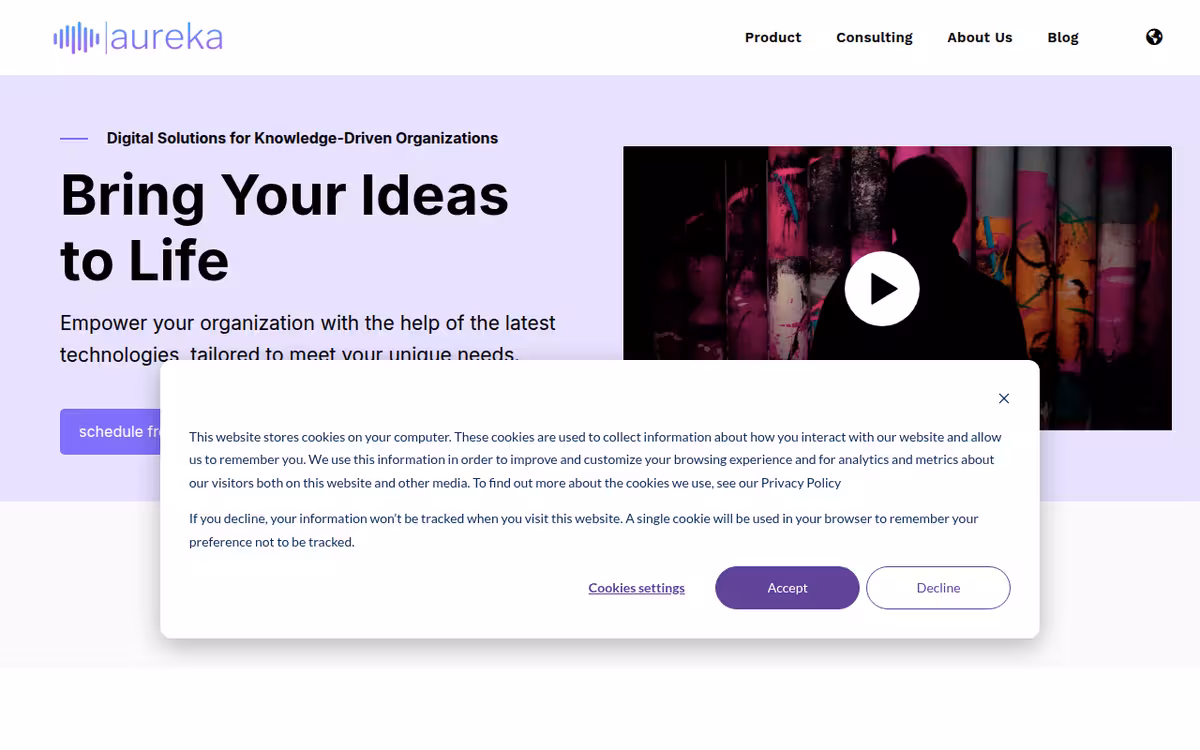 Aureka homepage screenshot