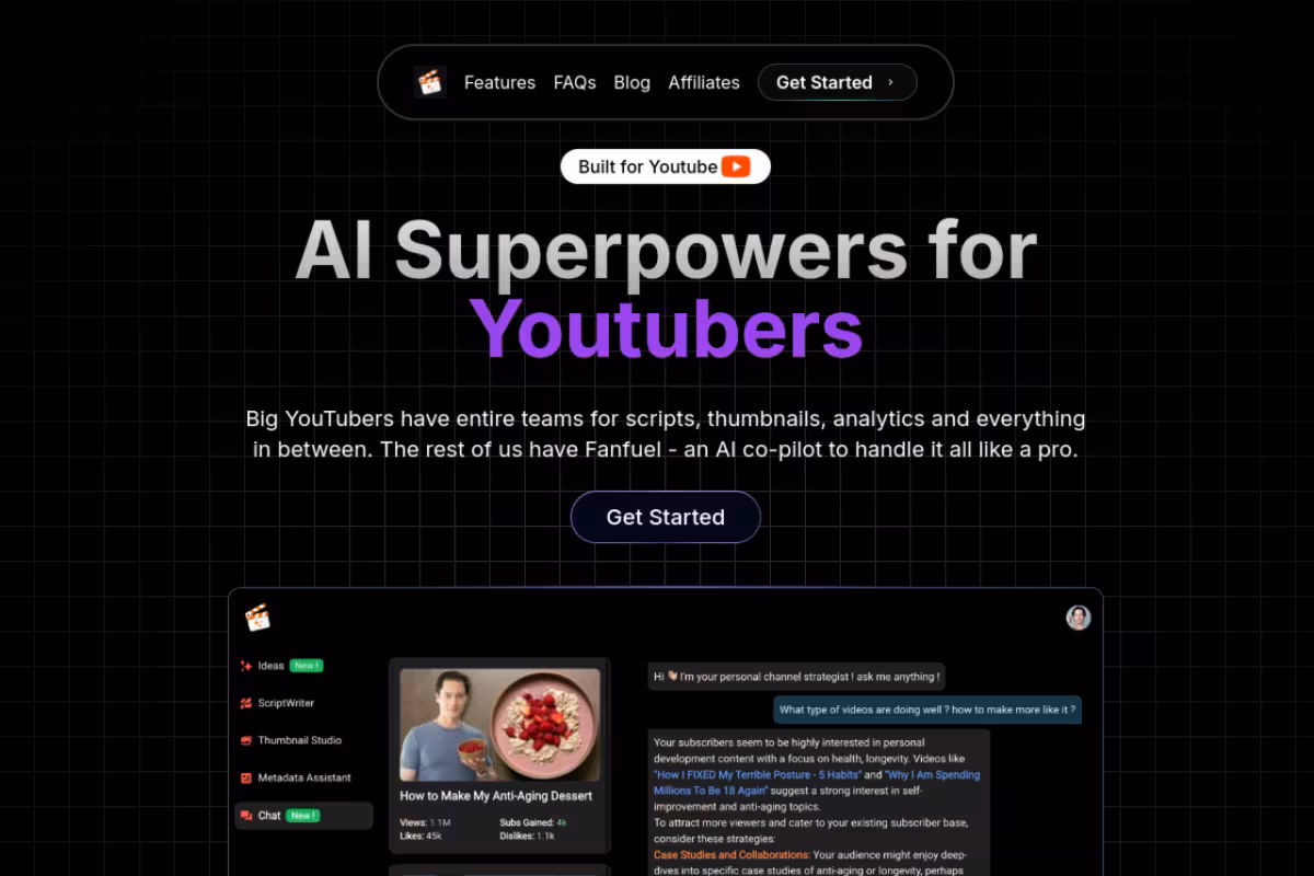 Fanfuel homepage screenshot