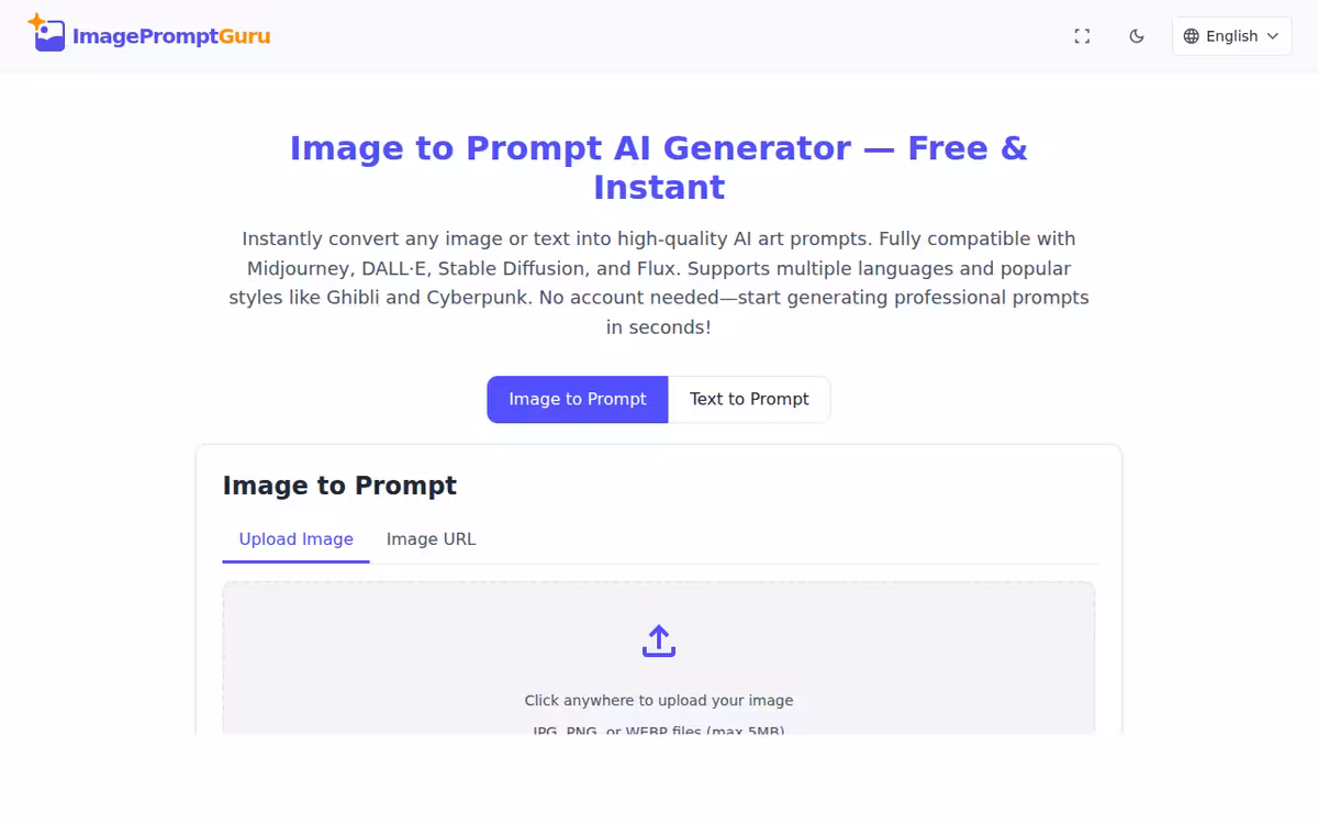 ImagePromptGuru homepage screenshot