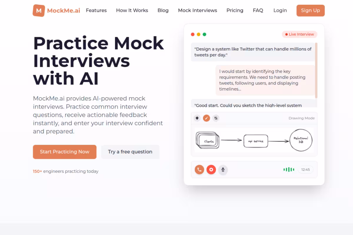 MockMe.ai homepage screenshot