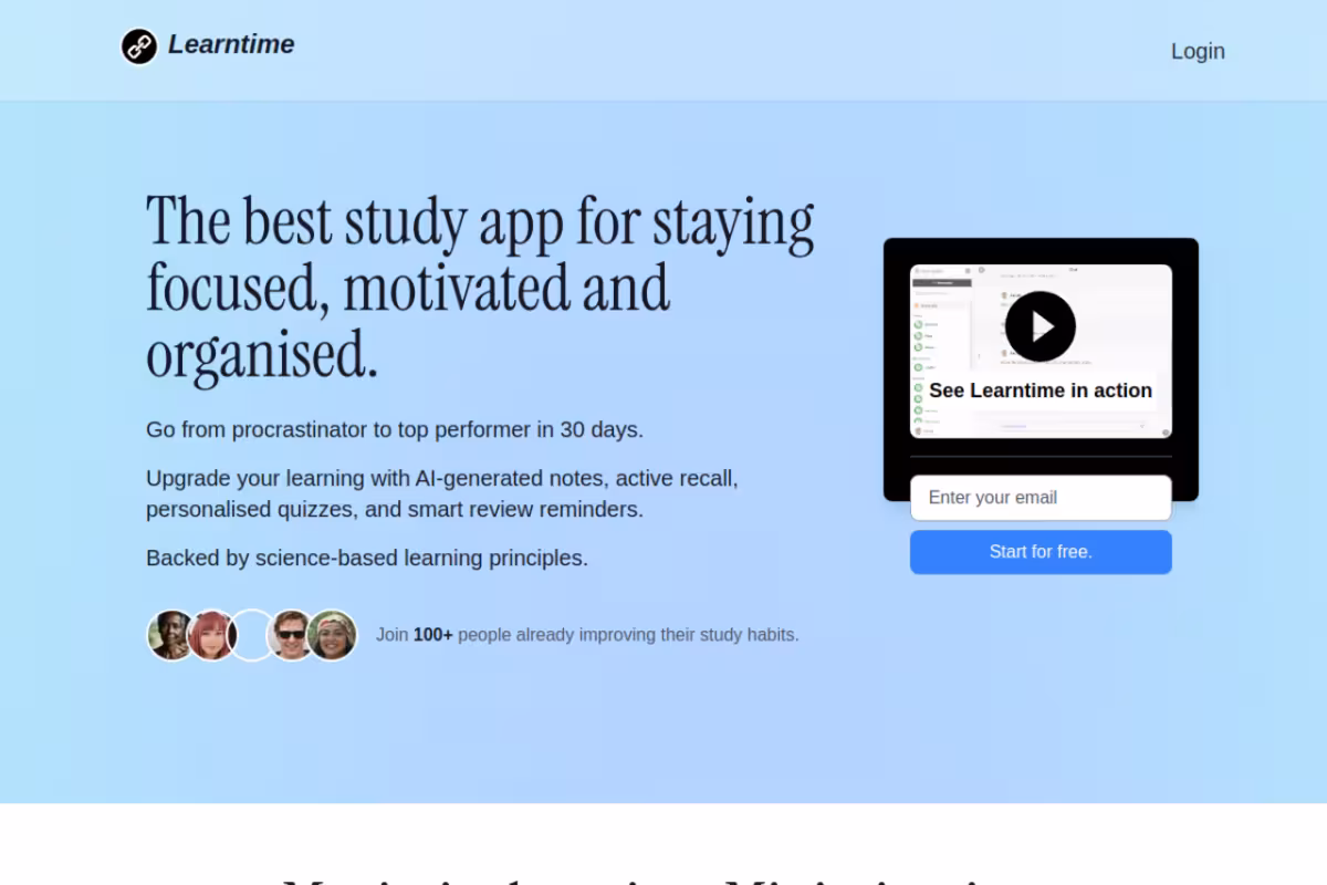 Learntime homepage screenshot