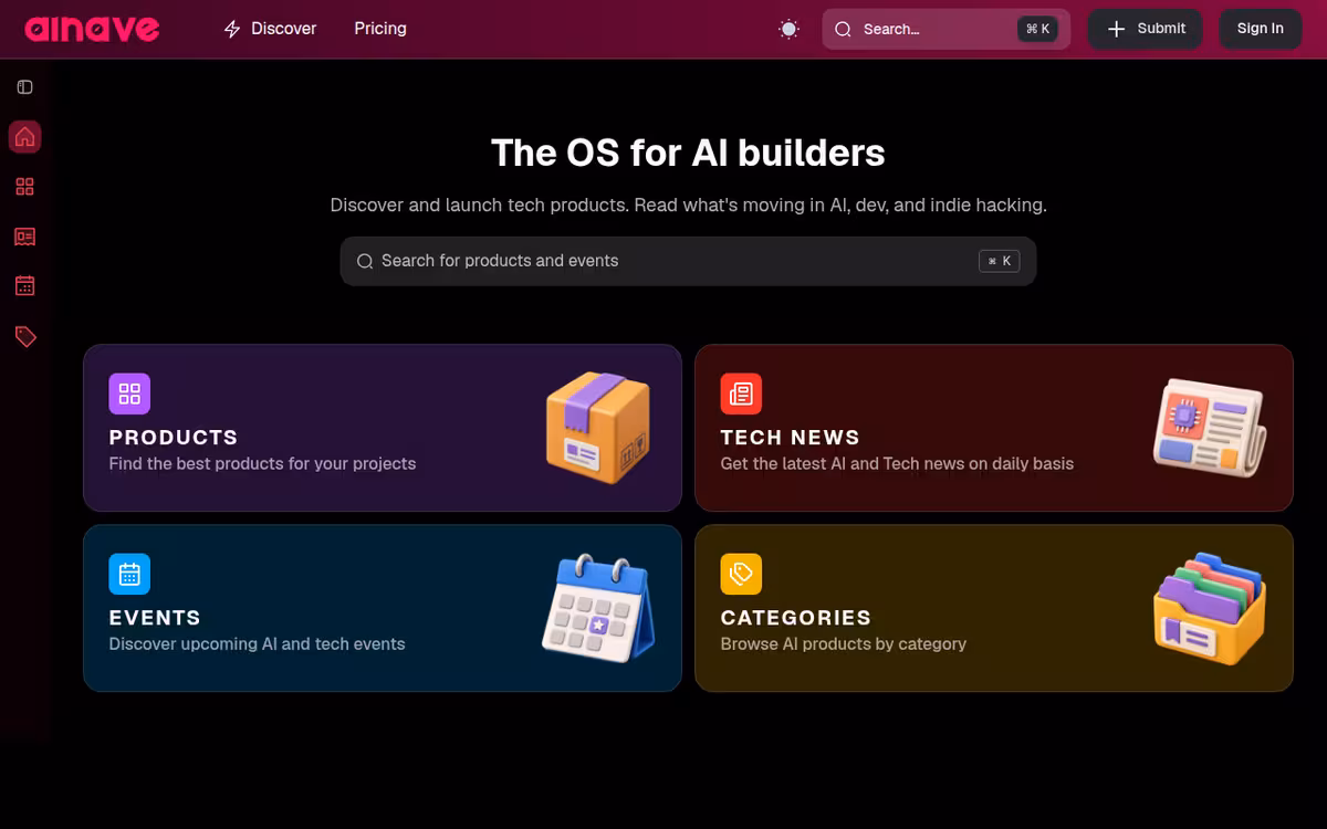 AINave homepage screenshot