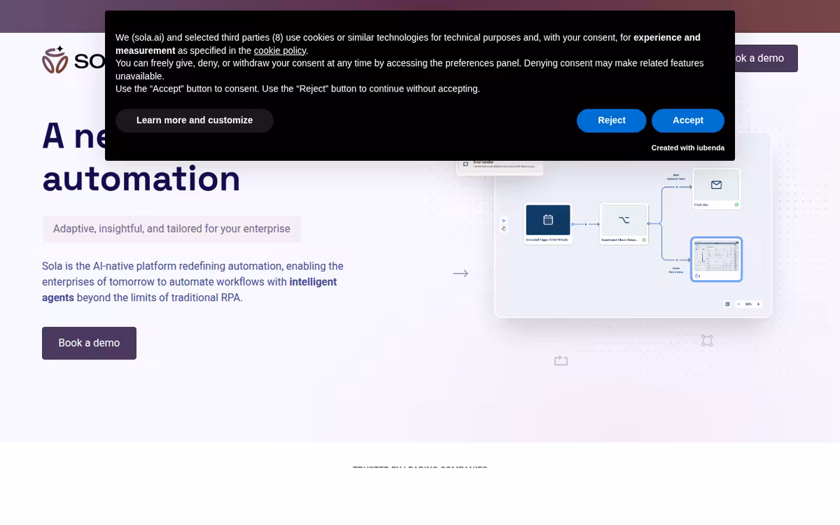 Sola Solutions homepage screenshot