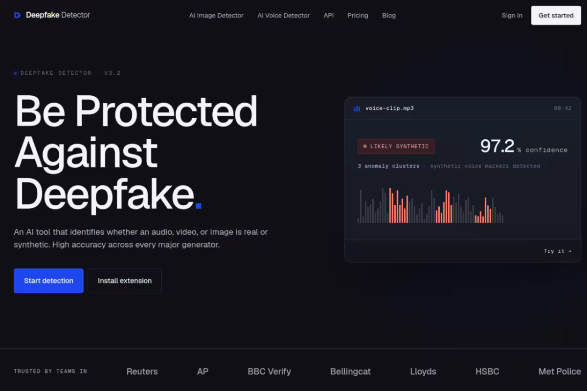 Deepfake Detector homepage screenshot
