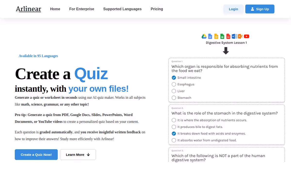 Arlinear homepage screenshot