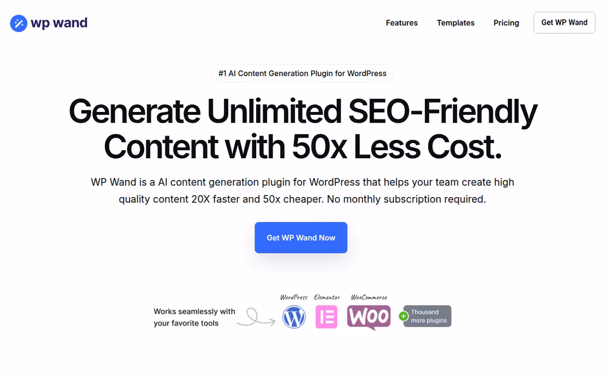 WP Wand homepage screenshot