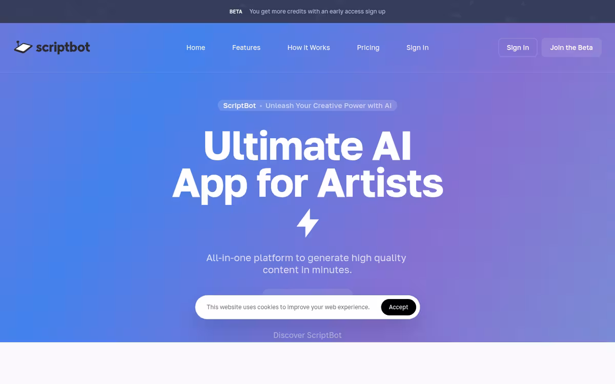 ScriptBot homepage screenshot