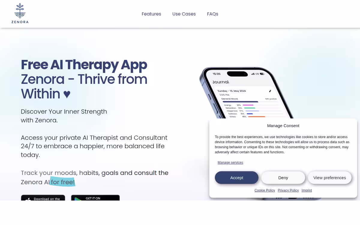 Zenora homepage screenshot