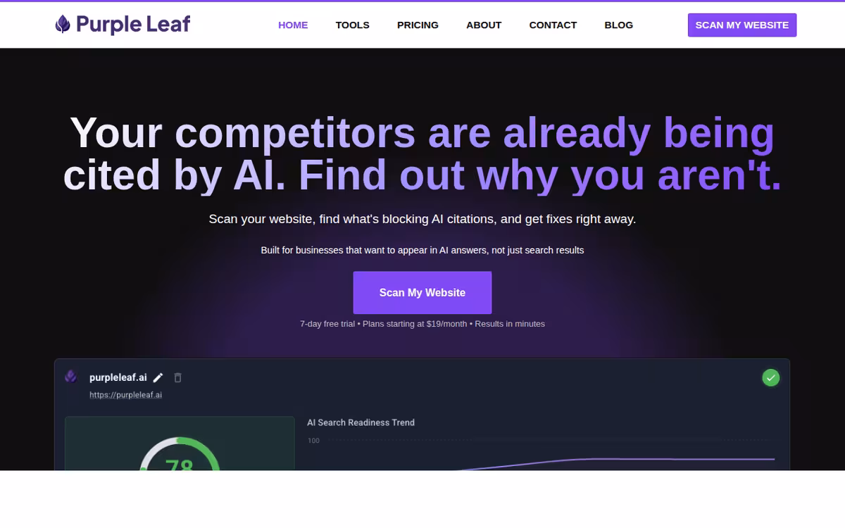 Purple Leaf homepage screenshot