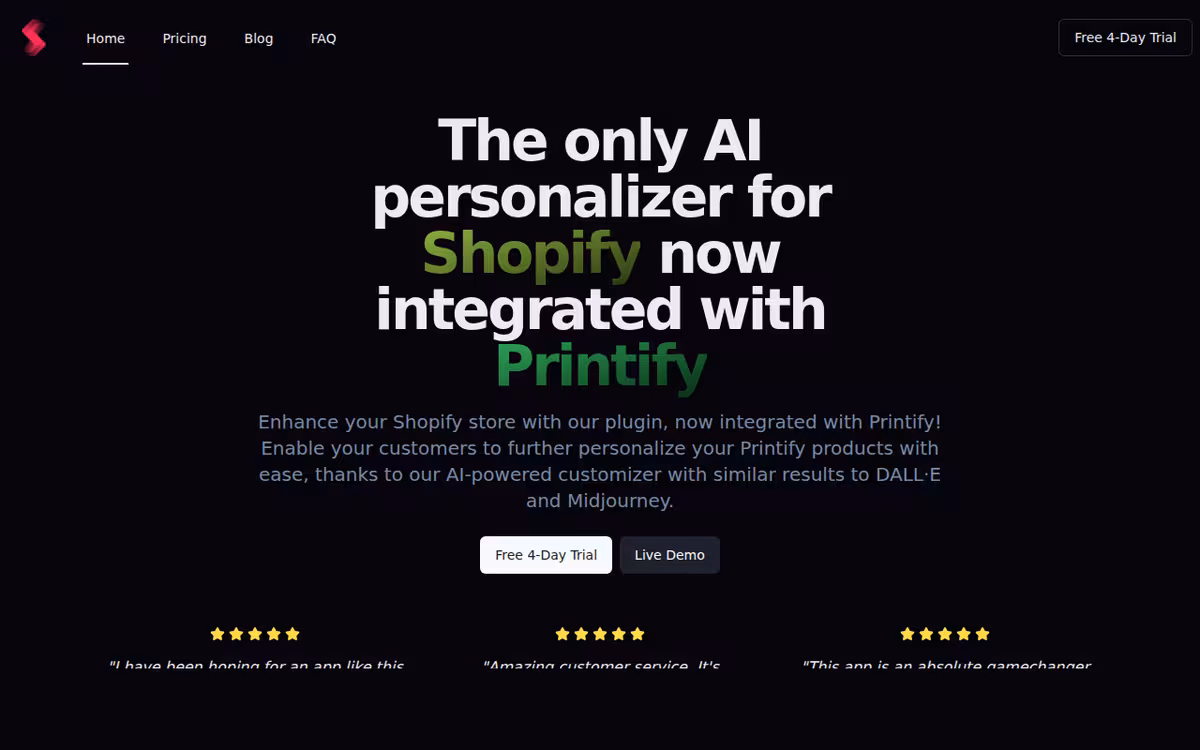 SnapArt homepage screenshot