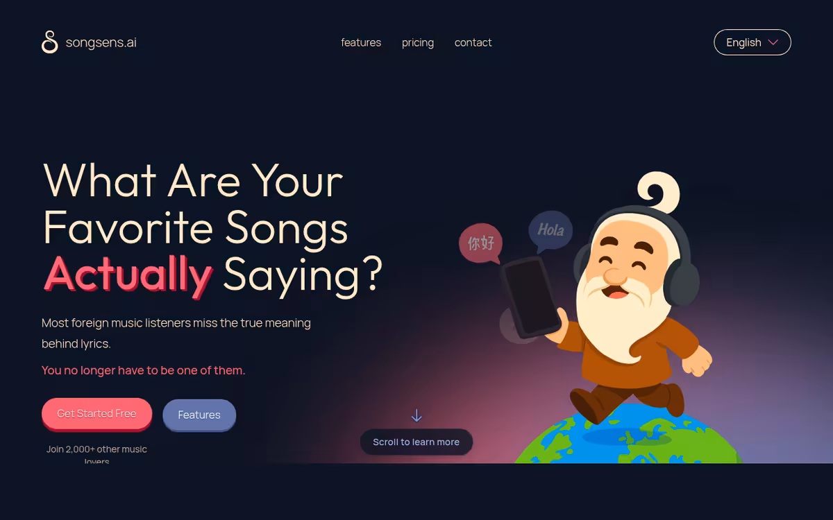 SongSens.ai homepage screenshot