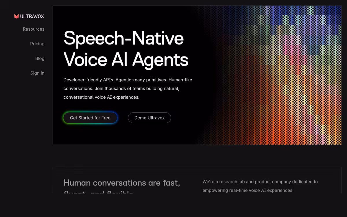 Ultravox.ai homepage screenshot