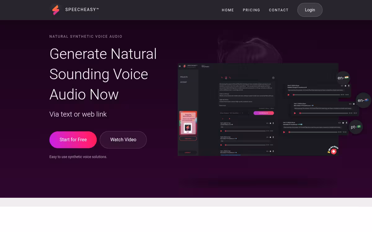 SpeechEasy homepage screenshot