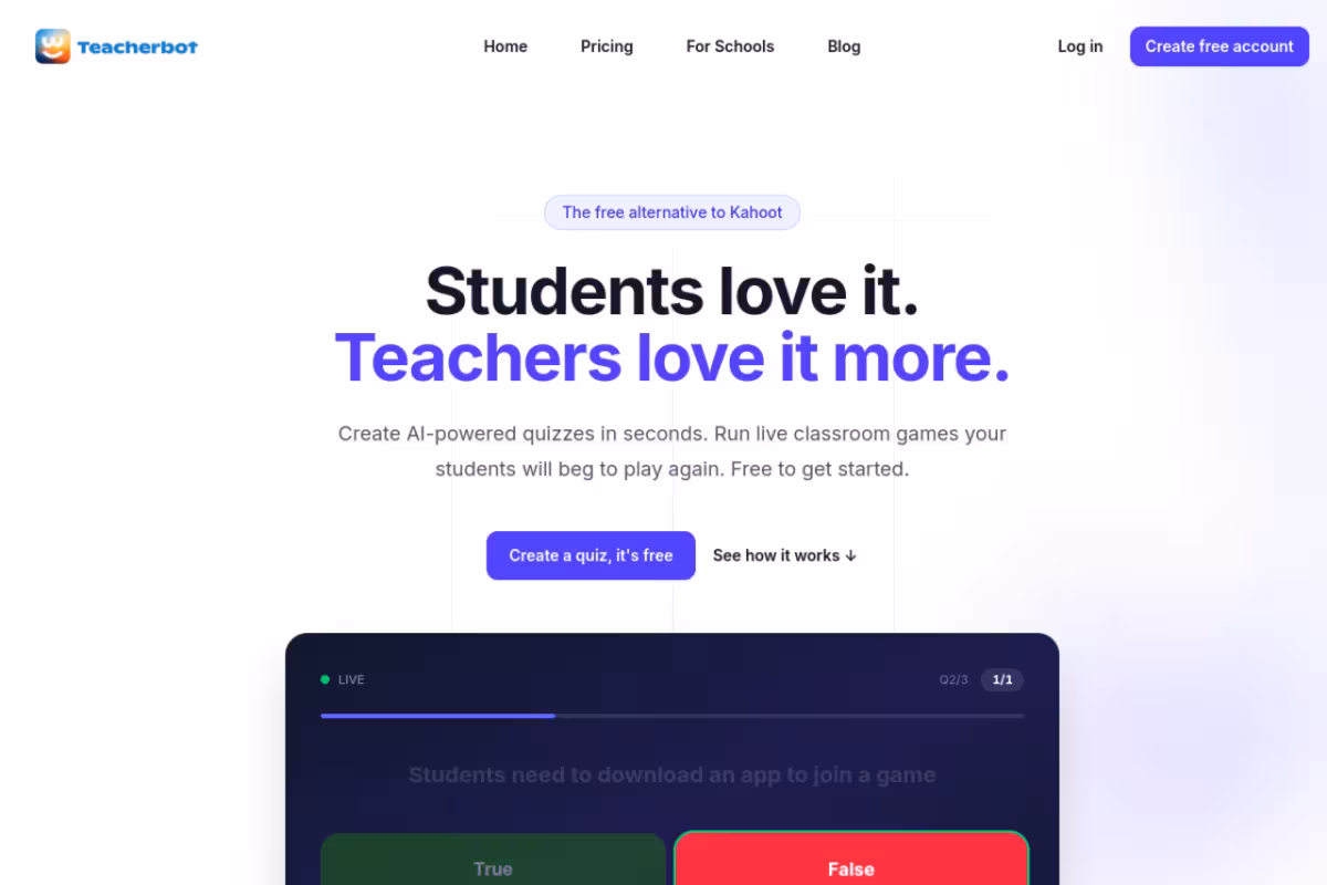Teacherbot homepage screenshot