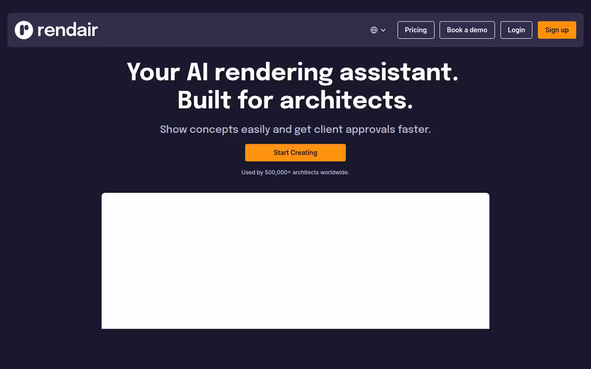 Rendair homepage screenshot