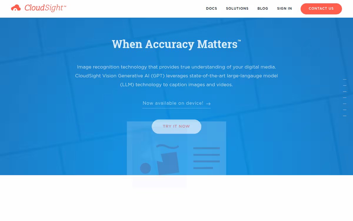 CloudSight AI homepage screenshot