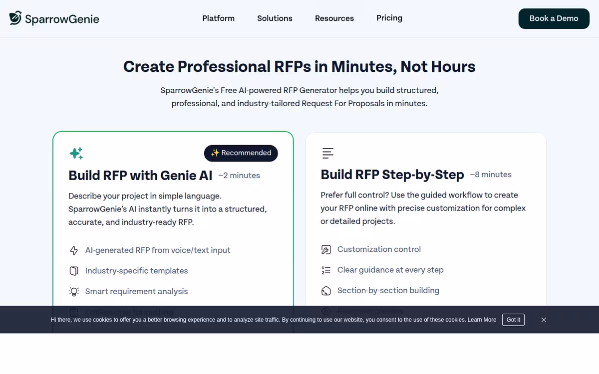 SparrowGenie homepage screenshot