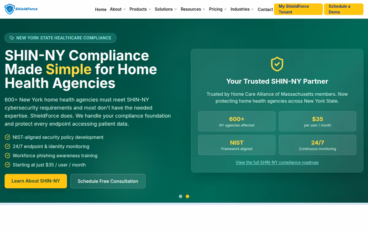 ShieldForce homepage screenshot