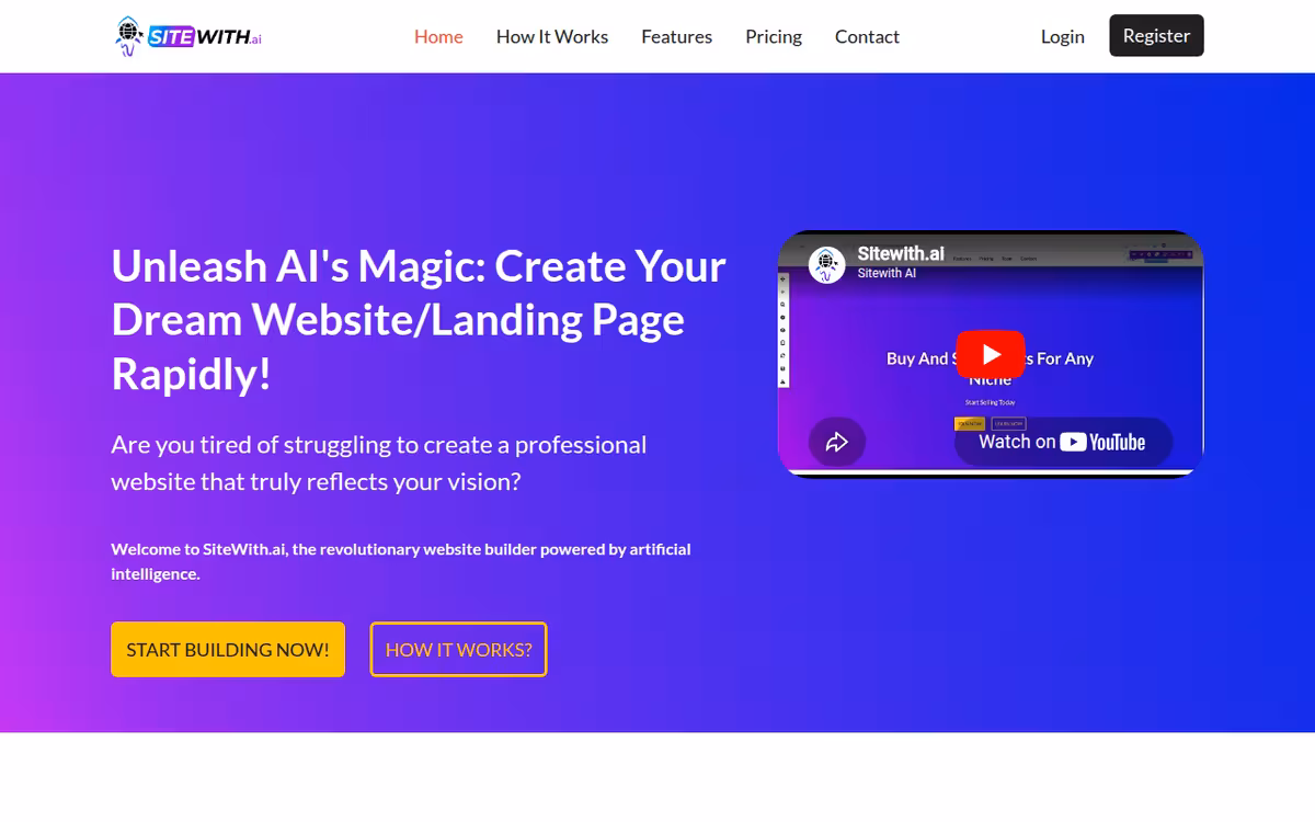 Sitewith.ai homepage screenshot