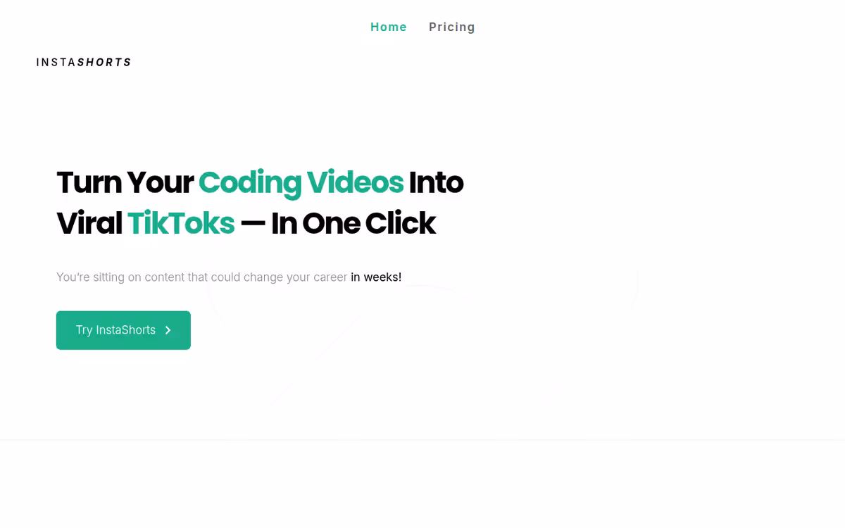 InstaShorts homepage screenshot