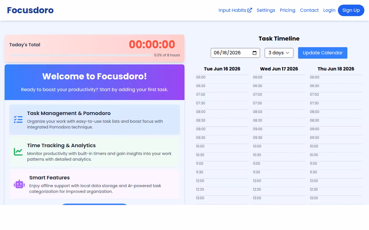 Focusdoro homepage screenshot